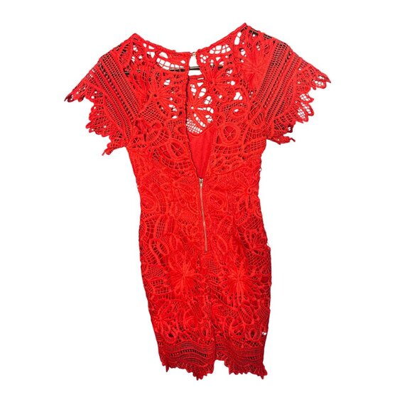 Main Strip Red Lace Crochet Dress With Zipper Detail S - Picture 4 of 6